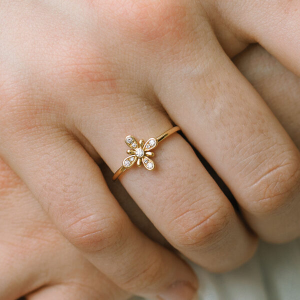 Bague printemps or jaune diamants fleur Paris