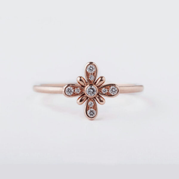 Bague Printemps diamants or rose Paris fleur